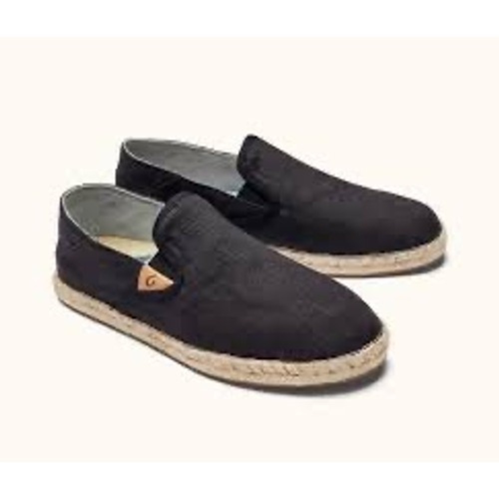 Olukai Kaula Pa'a Kapa Black Canvas Espadrille Slip On Shoes Womens 8 20449-LRLR